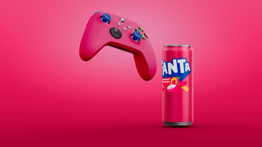 Fanta CGI campaign visual with an Xbox controller